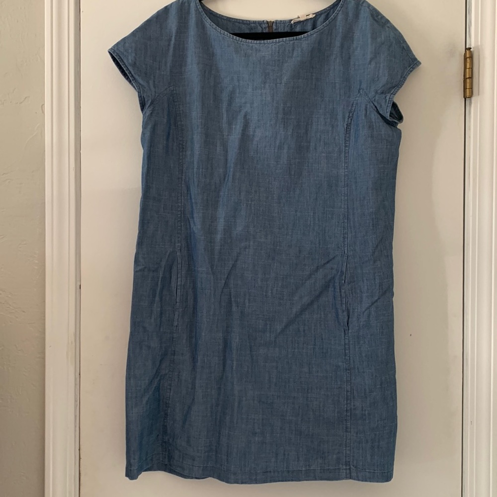 Eileen Fisher Chambray Zipper Back Dress Size L